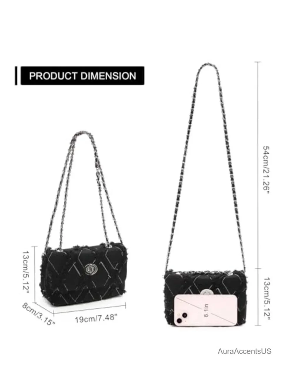 Denim Shoulder Bag Tassel Clutch Crossbody Handbag with Chain Strap